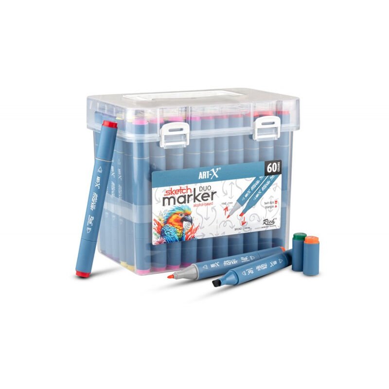 Rich Art-X Sketch Duo Marker Çift Uçlu Markör Kalem Seti 60 Renk