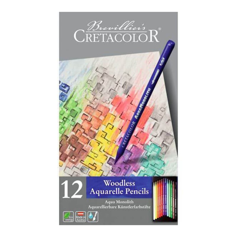 Cretacolor Aqua Monolith Ağaçsız Sulandırılabilir Boya Kalem Seti 12 Renk Metal Kutu 25012