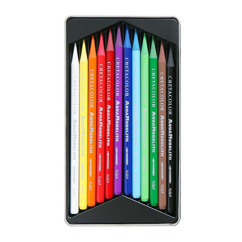 Cretacolor Aqua Monolith Ağaçsız Sulandırılabilir Boya Kalem Seti 12 Renk Metal Kutu 25012