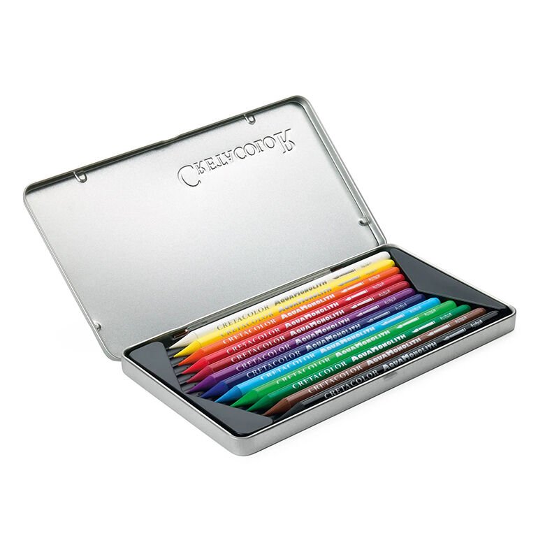 Cretacolor Aqua Monolith Ağaçsız Sulandırılabilir Boya Kalem Seti 12 Renk Metal Kutu 25012