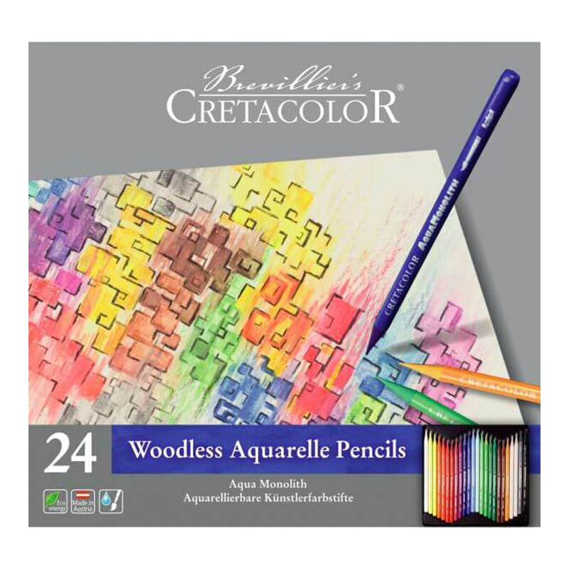 Cretacolor Aqua Monolith Ağaçsız Sulandırılabilir Boya Kalem Seti 24 Renk Metal Kutu 25024