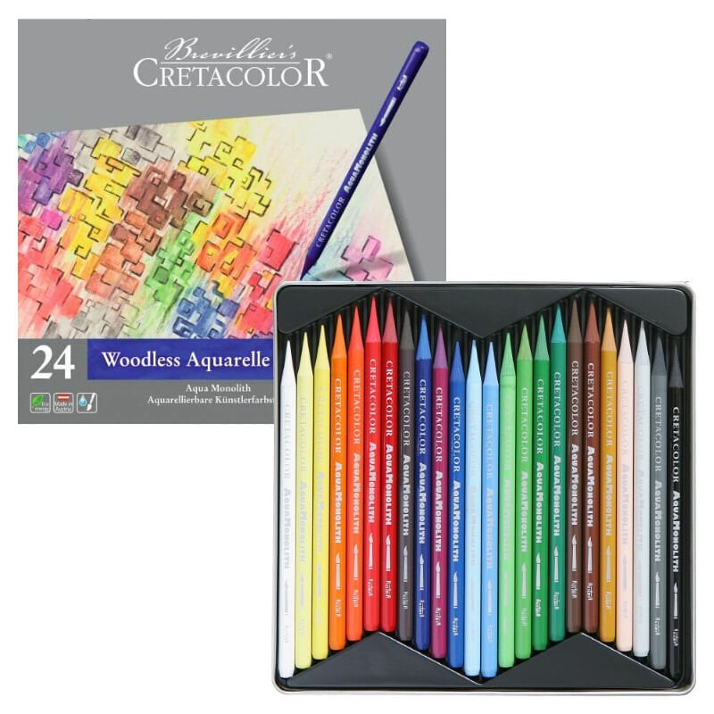 Cretacolor Aqua Monolith Ağaçsız Sulandırılabilir Boya Kalem Seti 24 Renk Metal Kutu 25024