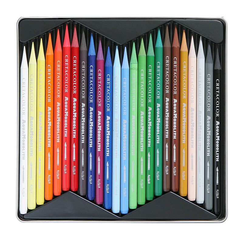 Cretacolor Aqua Monolith Ağaçsız Sulandırılabilir Boya Kalem Seti 24 Renk Metal Kutu 25024