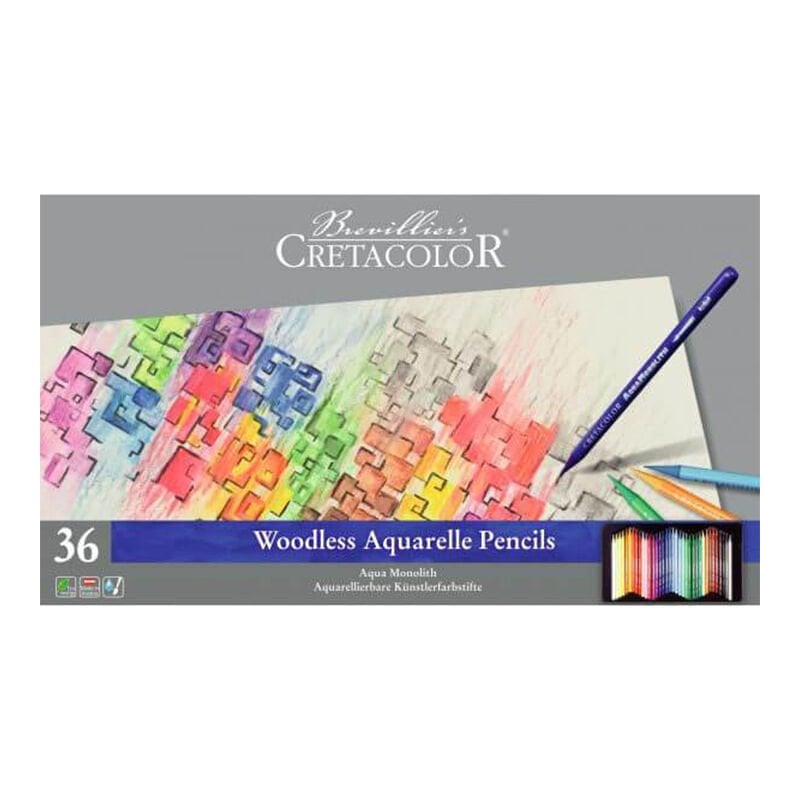 Cretacolor Aqua Monolith Ağaçsız Sulandırılabilir Boya Kalem Seti 36 Renk Metal Kutu 25036