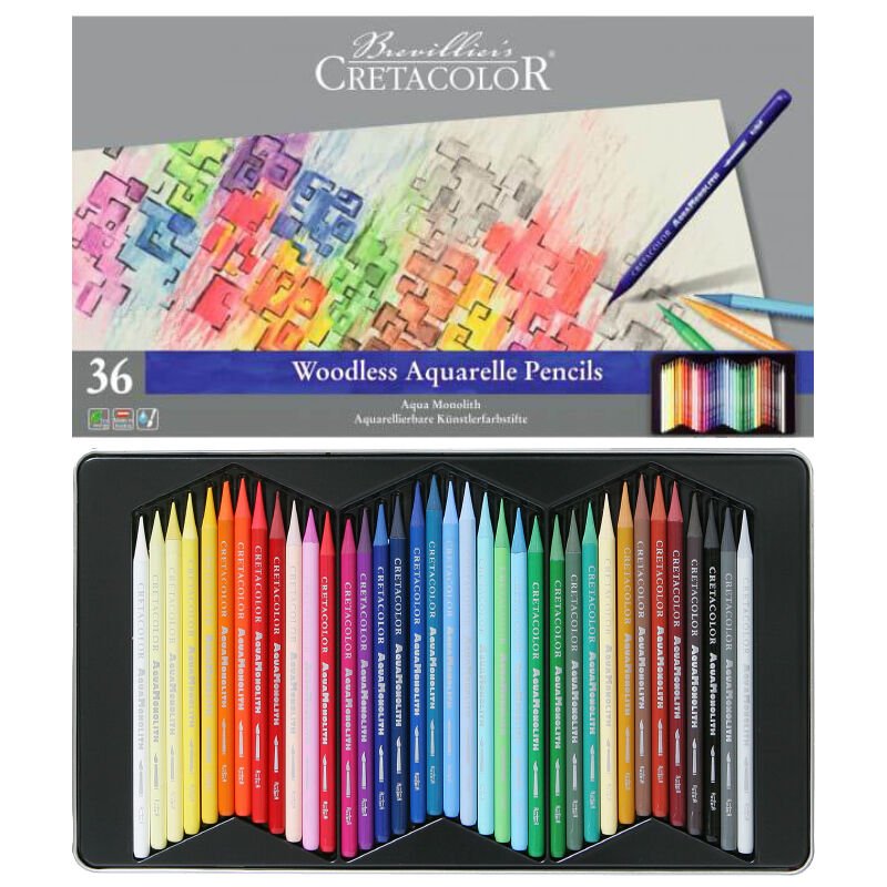 Cretacolor Aqua Monolith Ağaçsız Sulandırılabilir Boya Kalem Seti 36 Renk Metal Kutu 25036