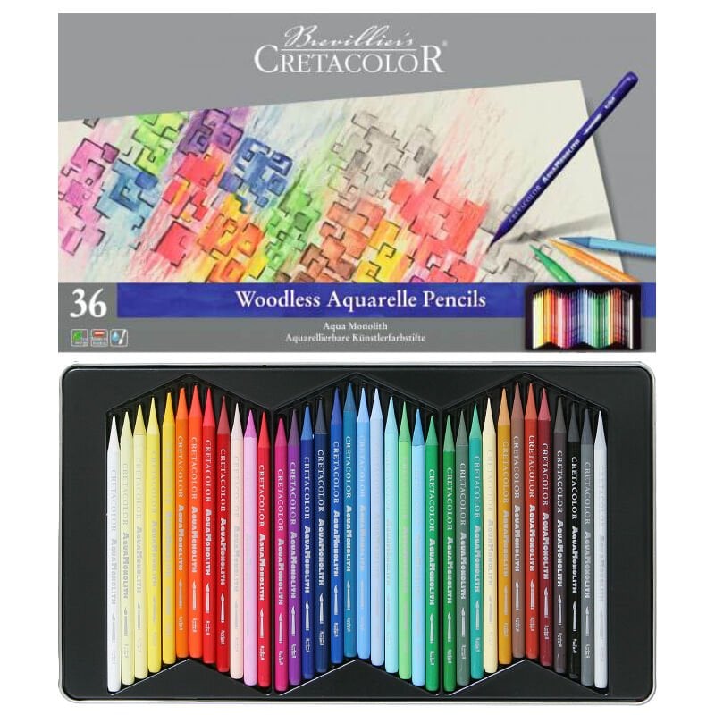 Cretacolor Aqua Monolith Ağaçsız Sulandırılabilir Boya Kalem Seti 36 Renk Metal Kutu 25036