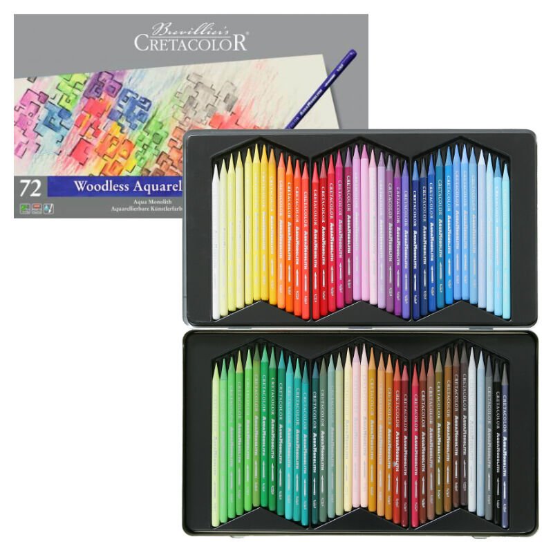 Cretacolor Aqua Monolith Ağaçsız Sulandırılabilir Boya Kalem Seti 72 Renk Metal Kutu 25072