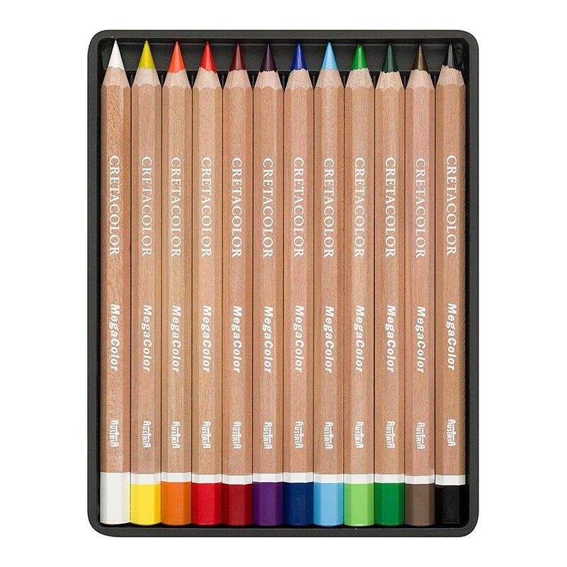 Cretacolor Megacolor Kalın Kuru Boya Kalem Seti 12 Renk Metal Kutu 29012