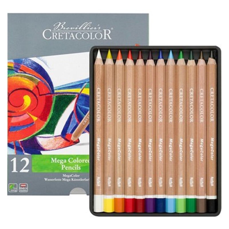 Cretacolor Megacolor Kalın Kuru Boya Kalem Seti 12 Renk Metal Kutu 29012
