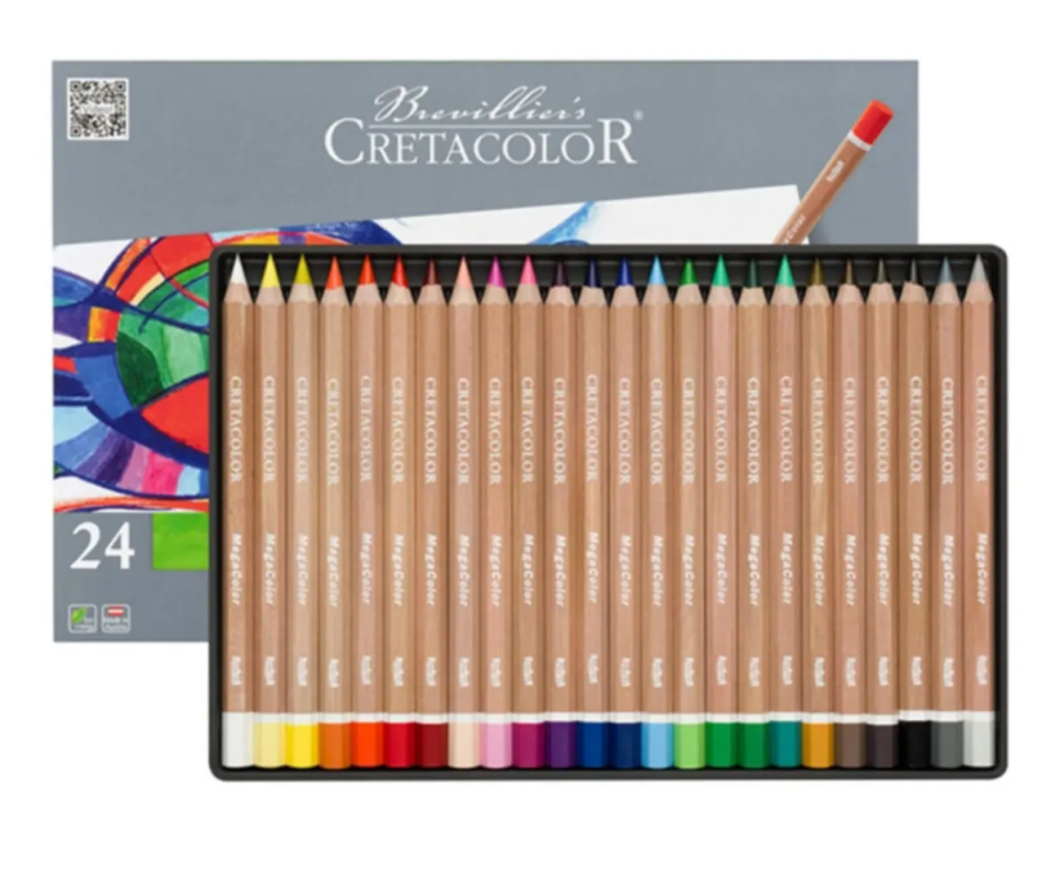 Cretacolor Megacolor Kalın Kuru Boya Kalem Seti 24 Renk Metal Kutu 29024