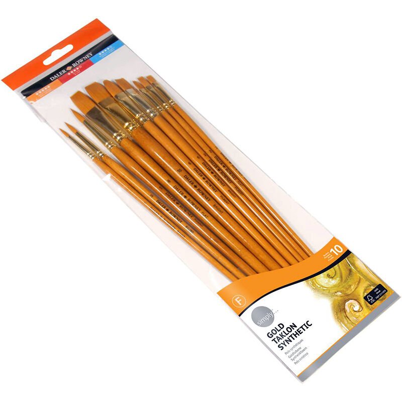 Daler Rowney Simply Gold Taklon Synthetic Uzun Saplı Fırça Seti 10`lu