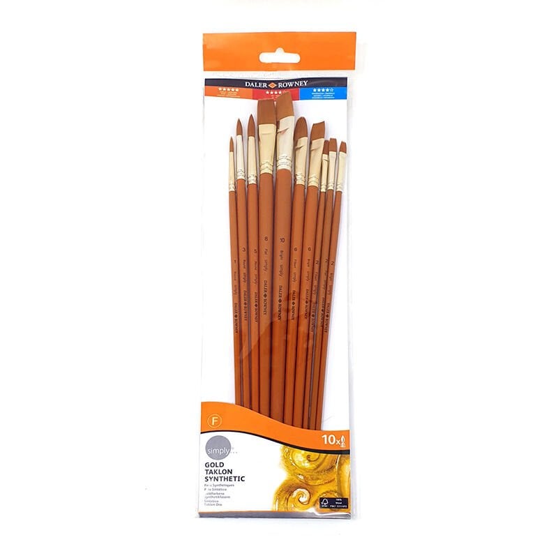 Daler Rowney Simply Gold Taklon Synthetic Uzun Saplı Fırça Seti 10`lu