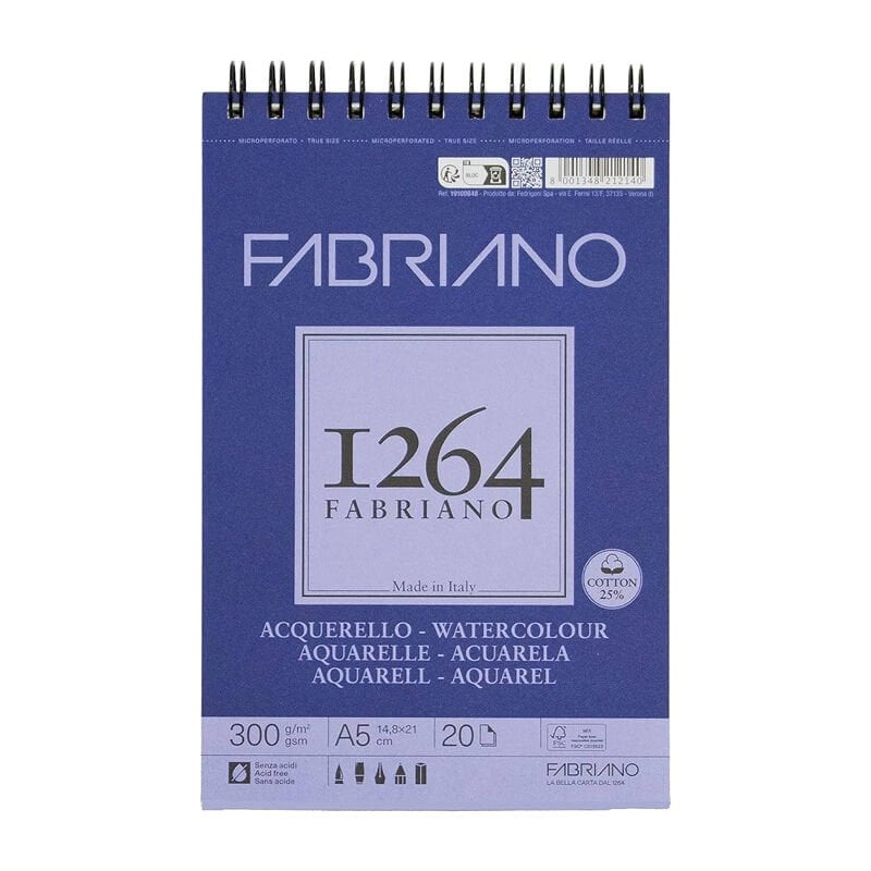 Fabriano 1264 Üstten Spiralli Sulu Boya Bloğu A5 300gr 20 Yaprak