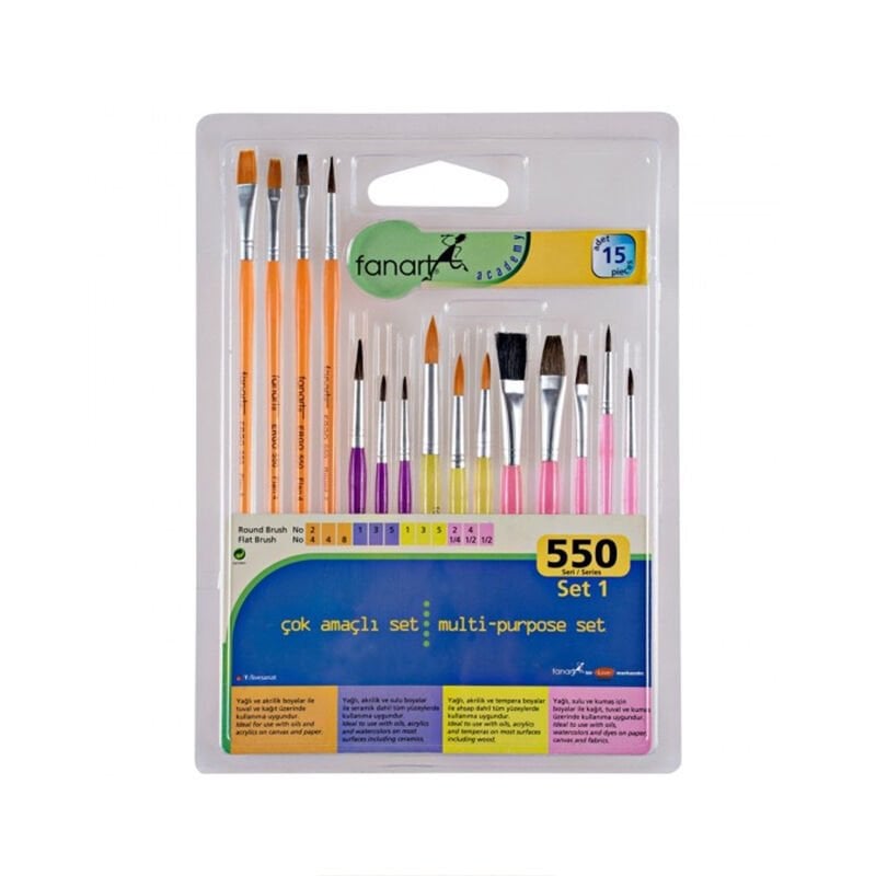 Fanart Academy 550 Çok Amaçlı Fırça Seti 15'li Set 1