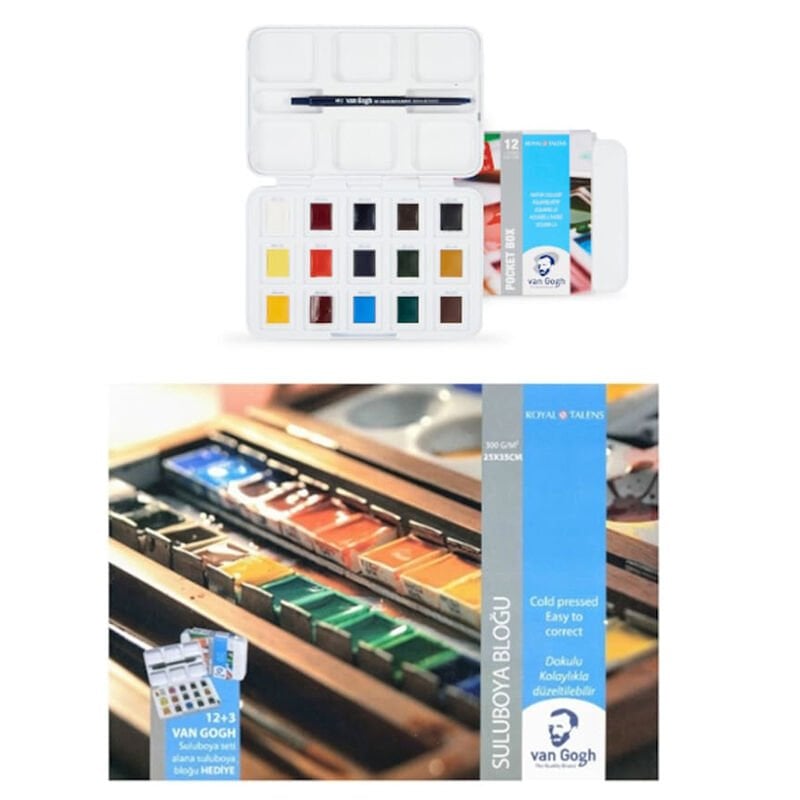 Van Gogh Tablet Sulu Boya Seti 12+3 Renk (Defter ve Fırça Hediyeli)