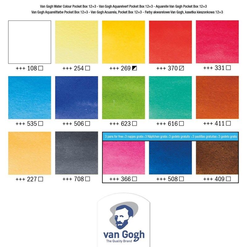 Van Gogh Tablet Sulu Boya Seti 12+3 Renk (Defter ve Fırça Hediyeli)