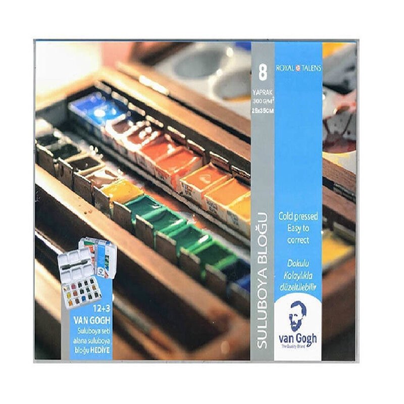 Van Gogh Tablet Sulu Boya Seti 12+3 Renk (Defter ve Fırça Hediyeli)