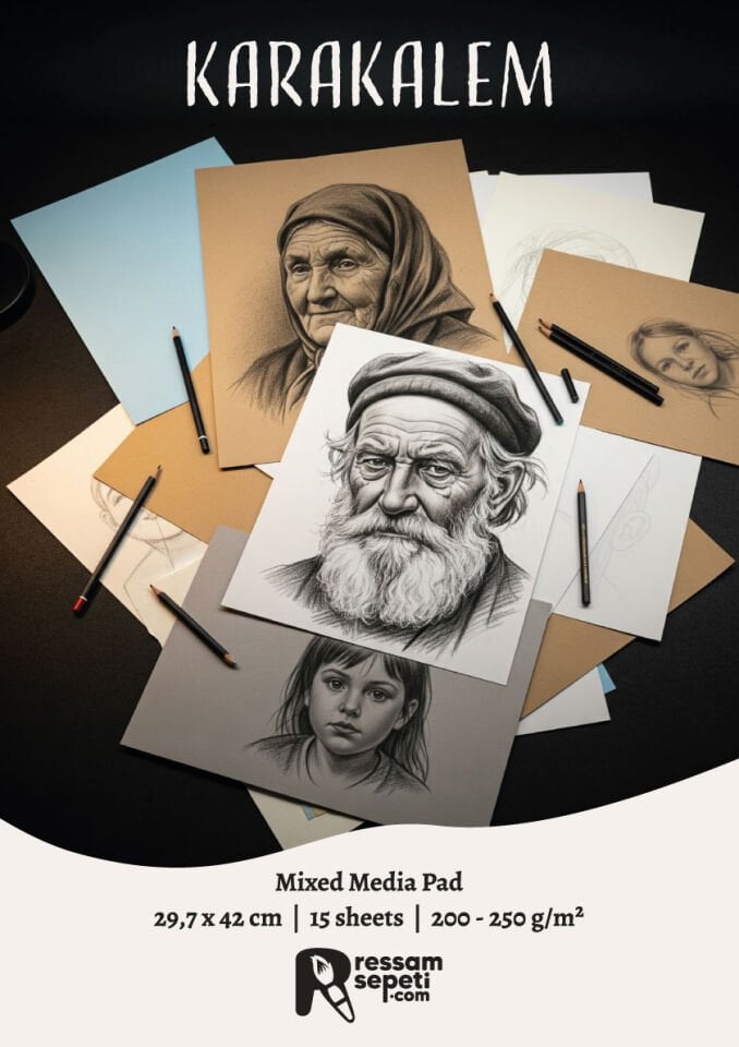 Ressamsepeti Özel 2025 Karakalem Portre Defteri A3 Renkli 15 Yaprak