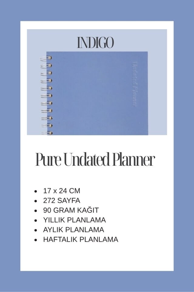 Pure Undated Planner Süresiz Planlayıcı Ajanda 17x24cm 90gr Ivory Indigo