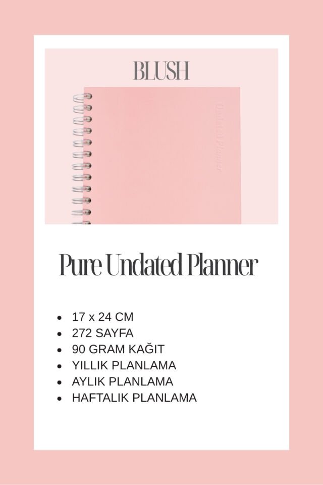 Pure Undated Planner Süresiz Planlayıcı Ajanda 17x24cm 90gr Ivory Blush